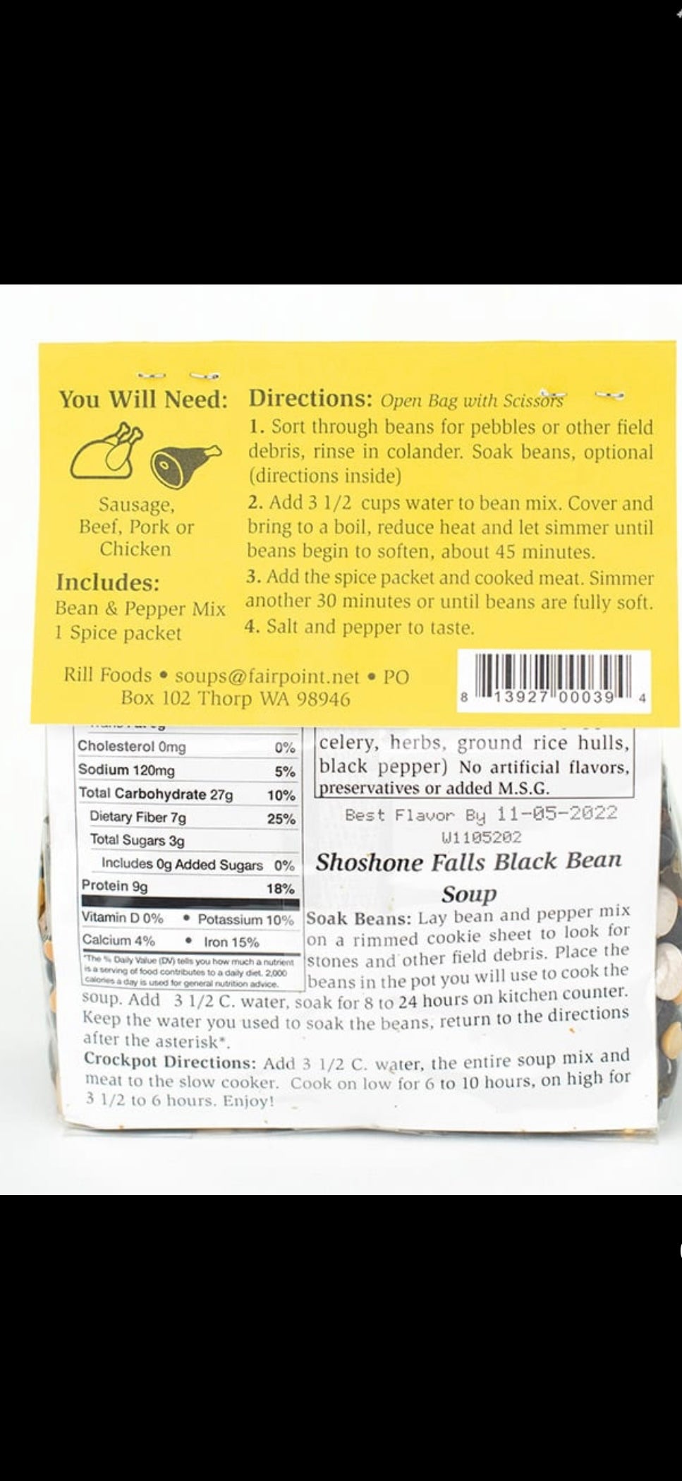 Rill Foods Shoshone Falls Black Bean Soup Mix