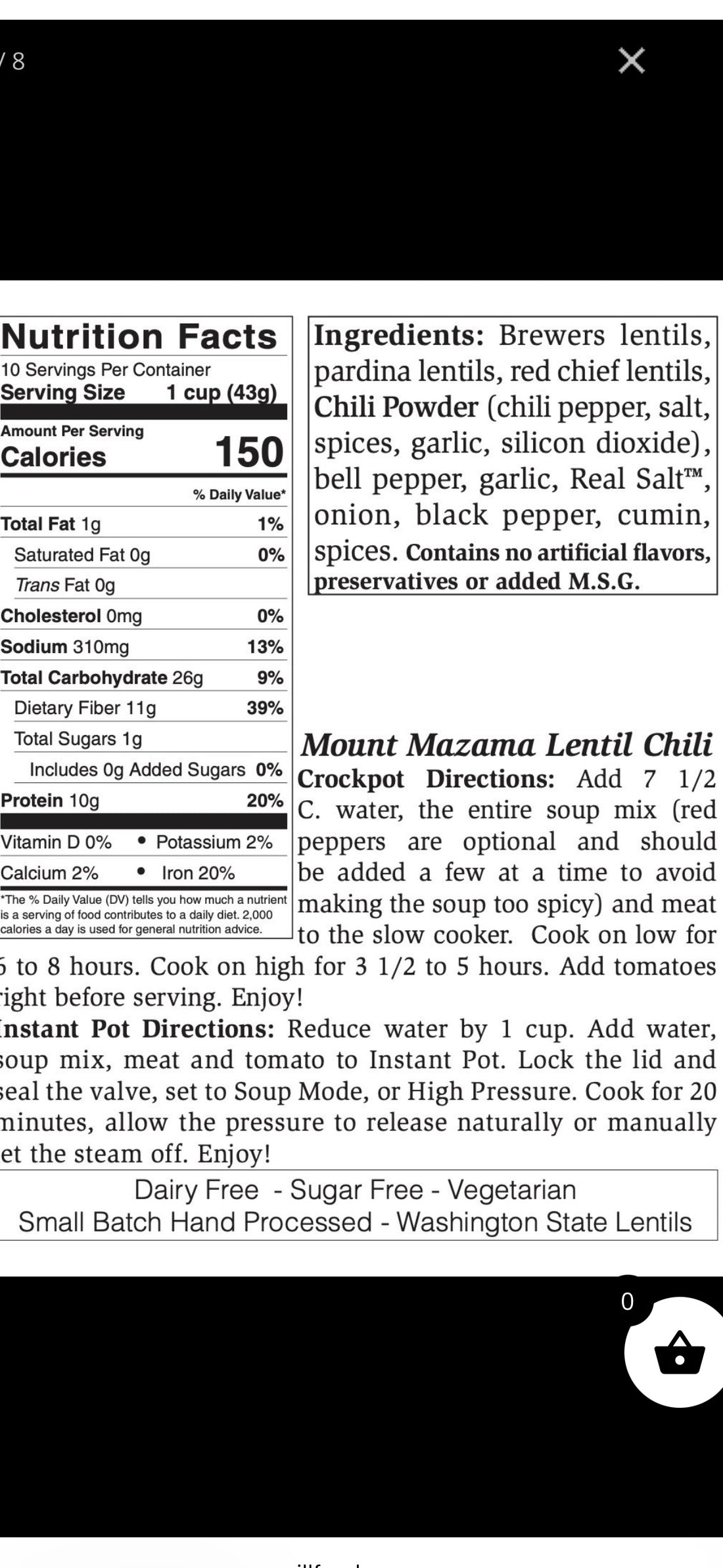 Rill Foods Mount Mazama Lentil Chili Mix