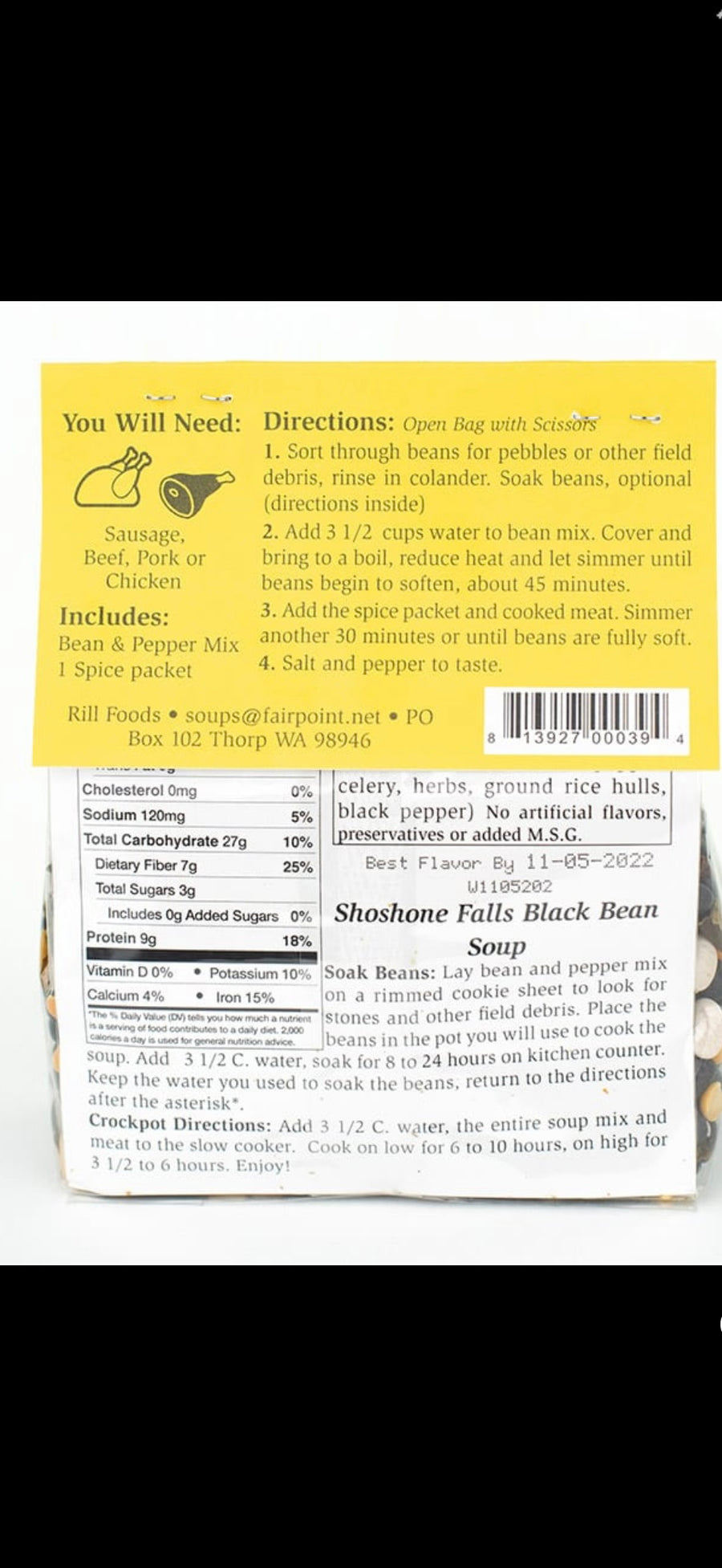 Rill Foods Shoshone Falls Black Bean Soup Mix